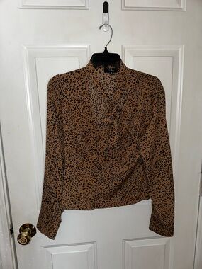 Lulu's Tan and Black Leopard Ruffle-Front Blouse
